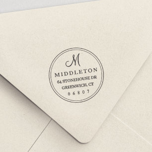 Carimbo Auto Entintado Endereço de devolução do Monograma de Script Redon