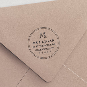 Carimbo Auto Entintado Endereço de devolução do monograma redondo clássic