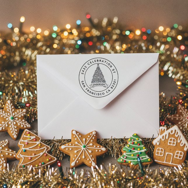 Carimbo Auto Entintado Endereço de devolução do nome da família da árvore (Criador carregado)