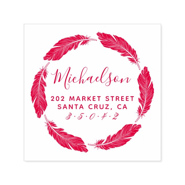 Carimbo Auto Entintado Endereço de devolução do nome da família de penas  (Design)