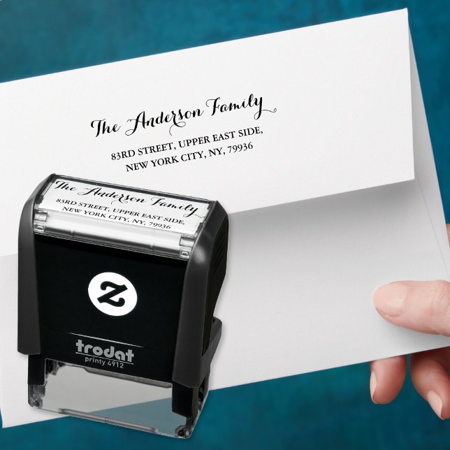Carimbo Auto Entintado Endereço de Devolução do Nome da Família de Script (Simple Elegant Script Family Name Return Address Self-inking Stamp)
