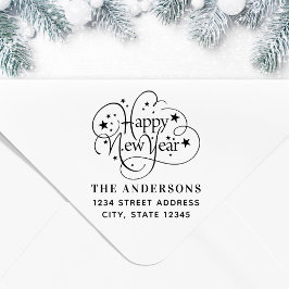 Carimbo Auto Entintado Endereço de devolução do nome da família do Feliz 