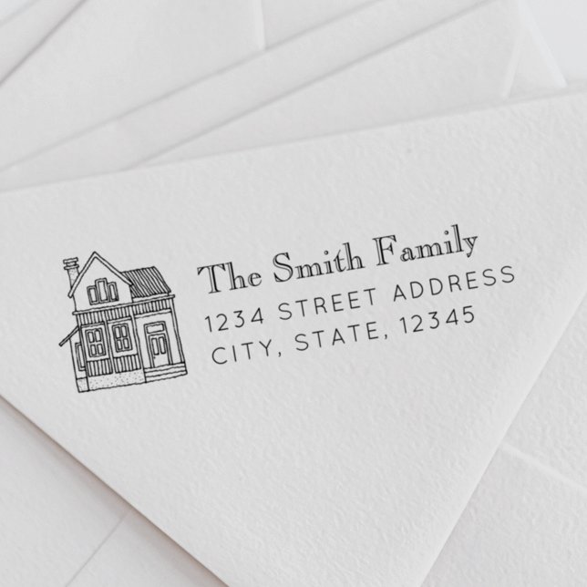 Carimbo Auto Entintado Endereço de devolução do nome da família do Retrat (Criador carregado)