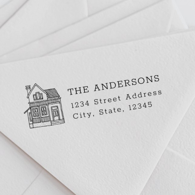 Carimbo Auto Entintado Endereço de devolução do nome da família do Retrat (Criador carregado)