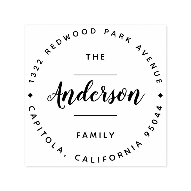 Carimbo Auto Entintado Endereço de Devolução do Nome da Família Redonda d (Design)