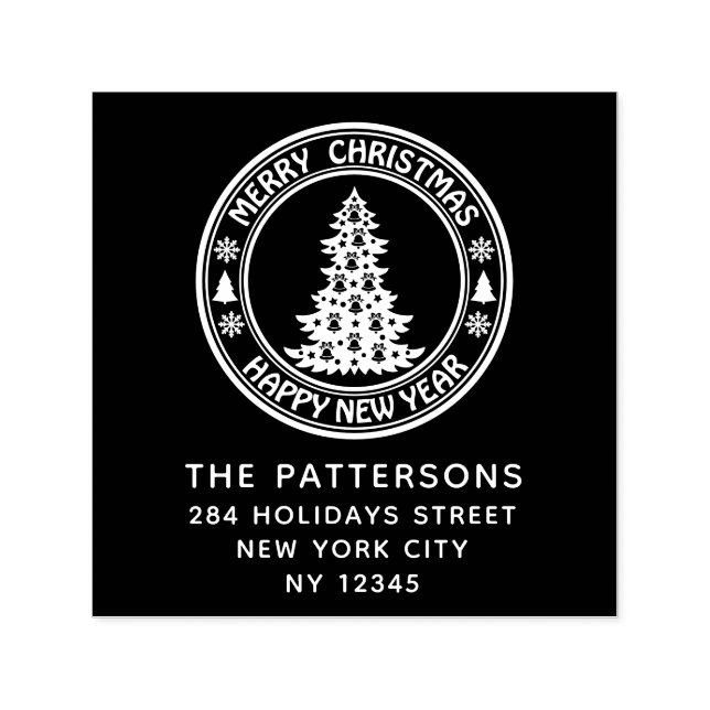 Carimbo Auto Entintado Endereço de devolução do nome do Feliz ano novo de (Design)