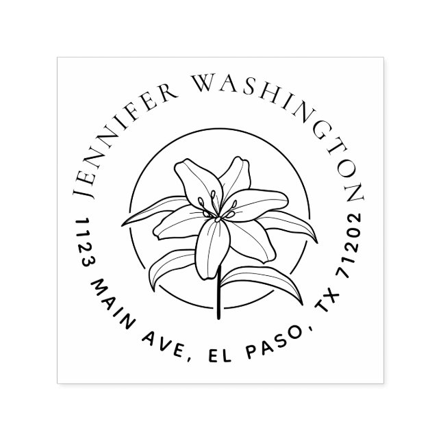 Carimbo Auto Entintado Endereço de devolução do nome simples Lily Floral  (Design)