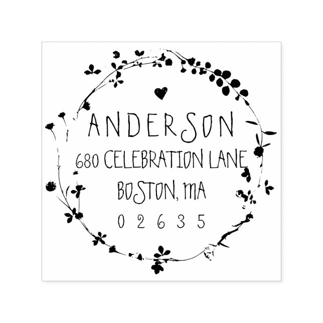 Carimbo Auto Entintado Endereço de devolução do Wreath de Flor Selvagem D (Design)