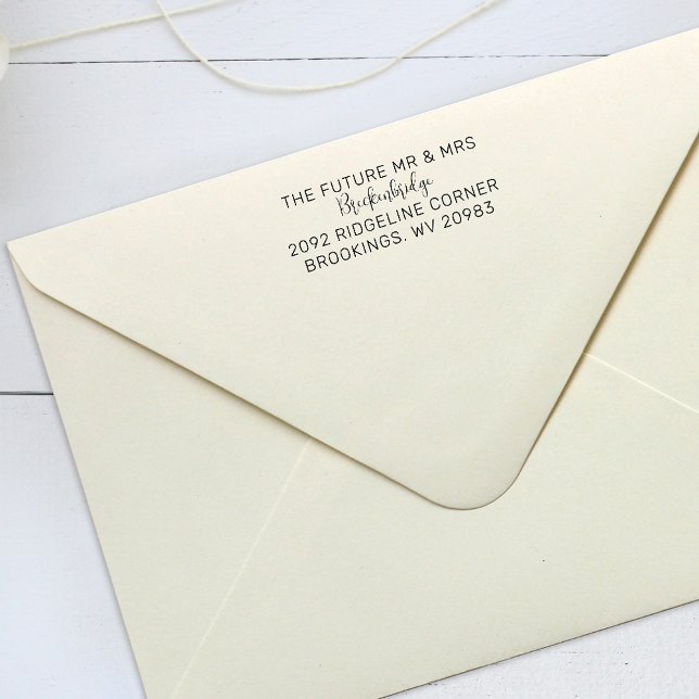 Carimbo Auto Entintado Endereço de devolução dos Casais da Sra. Script (Wedding Invitation Return Address Self-Inking Stamp)