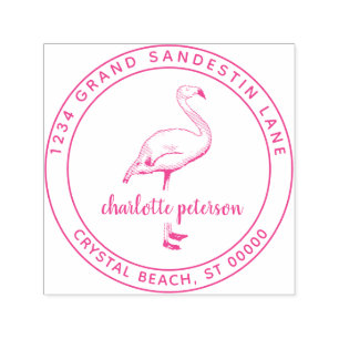 Carimbo Auto Entintado Endereço de devolução Flamingo Beach, cor-de-rosa,