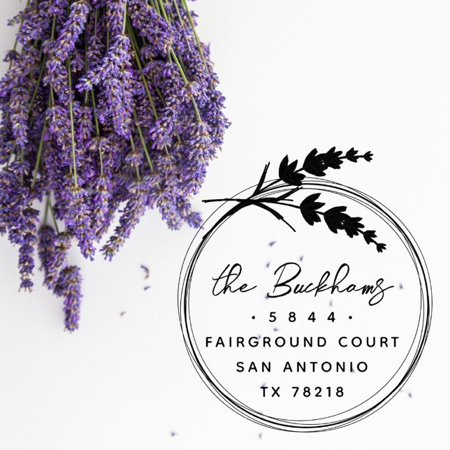 Carimbo Auto Entintado Endereço de Devolução Floral de Lavanda Elegante (Criador carregado)