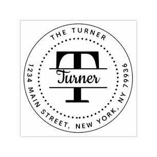 Carimbo Auto Entintado Endereço de devolução monograma redondo Elegante