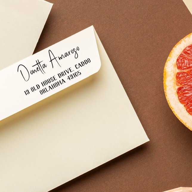 Carimbo Auto Entintado Endereço de devolução Nome da caligrafia minimalis (Criador carregado)