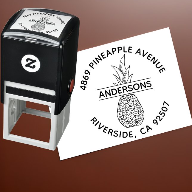 Carimbo Auto Entintado Endereço de devolução para abacaxi redondo persona (Criador carregado)