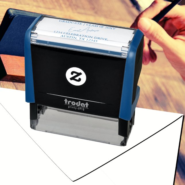 Carimbo Auto Entintado Endereço de devolução para graduação azul simples  (Criador carregado)