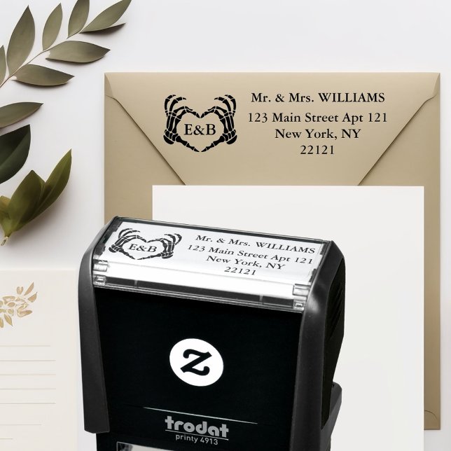 Carimbo Auto Entintado Endereço de devolução personalizado do esqueleto d (Wedding Skeleton Personalized Return Address Self-inking Stamp
)