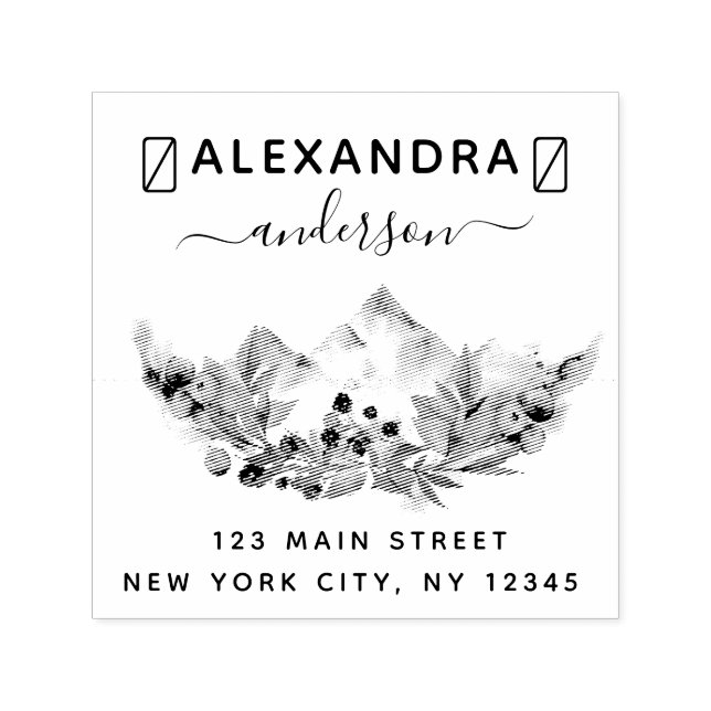 Carimbo Auto Entintado Endereço de Devolução Pessoal da Floresta Montanha (Design)