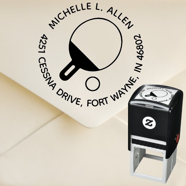 Carimbo Auto Entintado Endereço de Devolução Redonda de Tênis de Mesa Per (🏓 Personalize your mail with table tennis style! ✉️)
