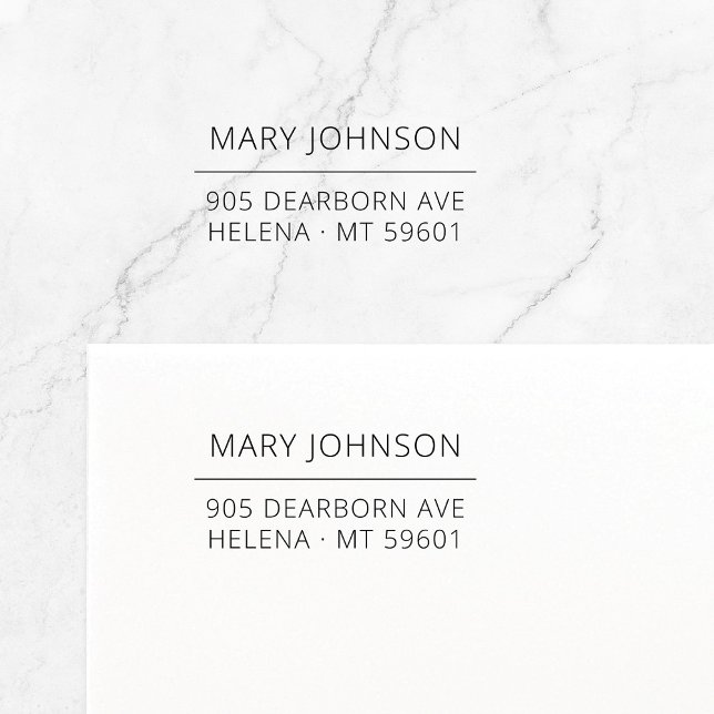 Carimbo Auto Entintado Endereço de devolução típico mínimo 06. (Simple, modern return address self-inking stamp featuring custom name and address with fine line.)