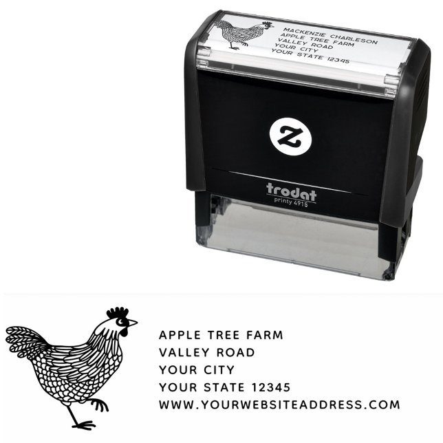 Carimbo Auto Entintado Endereço de Fazenda de Galinha (Chicken Hen fresh eggs farm address self inking stamp)