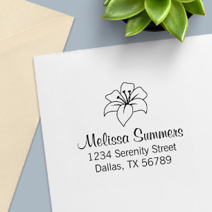 Carimbo Auto Entintado Endereço de Flor de Lily Exótica