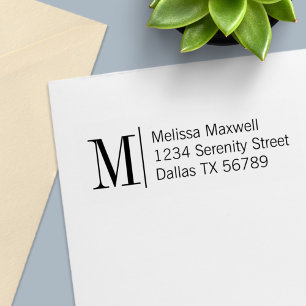 Carimbo Auto Entintado Endereço de Monograma Simples e Elegante em Negrit