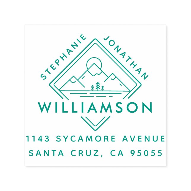 Carimbo Auto Entintado Endereço de Paisagem do Sunset da Montanha Quadrad (Design)