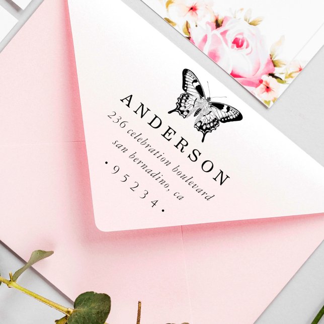 Carimbo Auto Entintado Endereço de Retorno de Borboleta Personalizada Chi (Criador carregado)