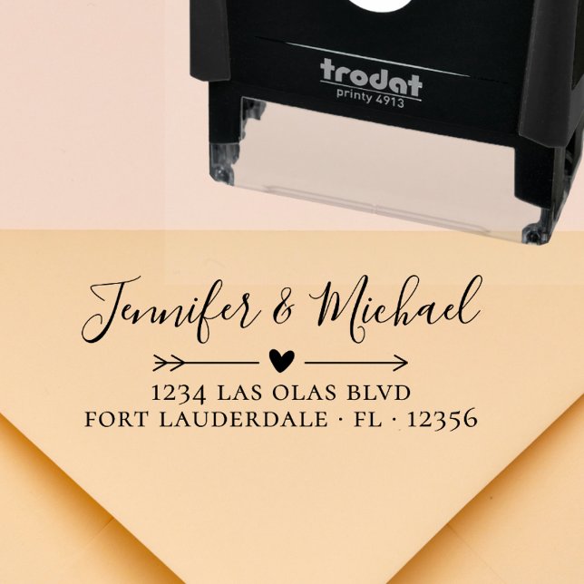 Carimbo Auto Entintado Endereço de retorno de casamento cardíaco em calig (Criador carregado)