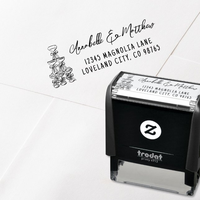 Carimbo Auto Entintado Endereço de Retorno de Casamento Desenhado à Mão (Hand Drawn Wedding Return Address Self-inking Stamp)