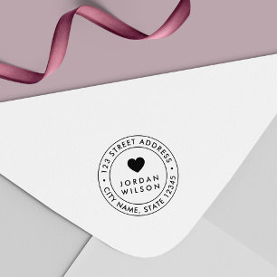 Carimbo Auto Entintado Endereço de Retorno de Coração Moderno de Borda