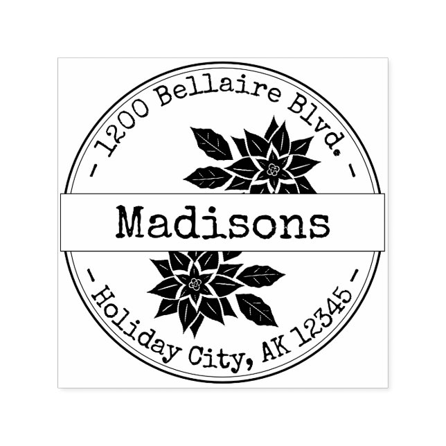 Carimbo Auto Entintado Endereço de Retorno de Fonte do Poinsettias de Fer (Design)