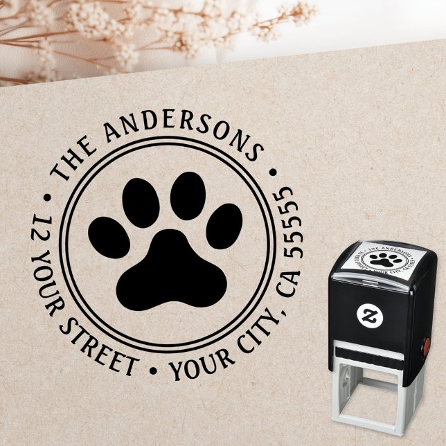 Carimbo Auto Entintado Endereço de retorno de impressão de pata (Pet paw print return address self-inking stamp)