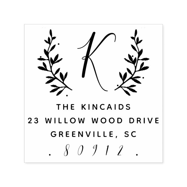 Carimbo Auto Entintado Endereço de retorno do monograma do script laurel  (Design)