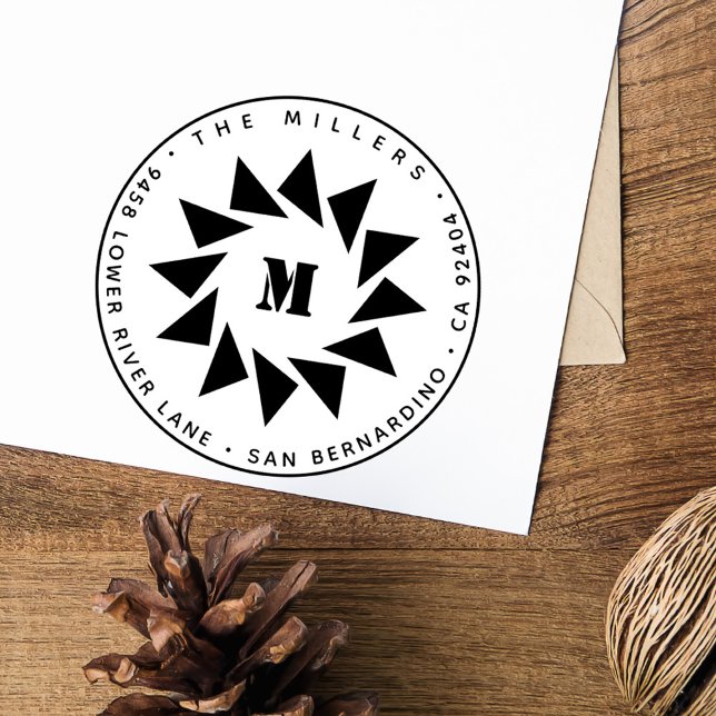 Carimbo Auto Entintado Endereço de retorno do monograma geométrico mínimo (Criador carregado)