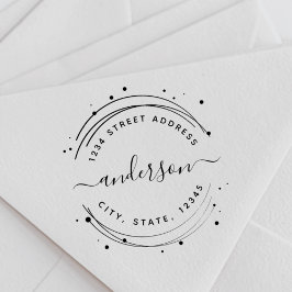 Carimbo Auto Entintado Endereço de retorno do nome da caligrafia circular