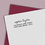 Carimbo Auto Entintado Endereço de retorno do nome de adição do script na<br><div class="desc">Na moda Script Add Name Return Address Self Inking Rubber Stamp que é fácil de personalizar. Agora você nunca mais precisa escrever seu endereço de novo. Excelente de enviar cartas ou de enviar convites de casamento. Personalize-o substituindo o texto do marcador de posição pelo seu nome e endereço. Para obter...</div>