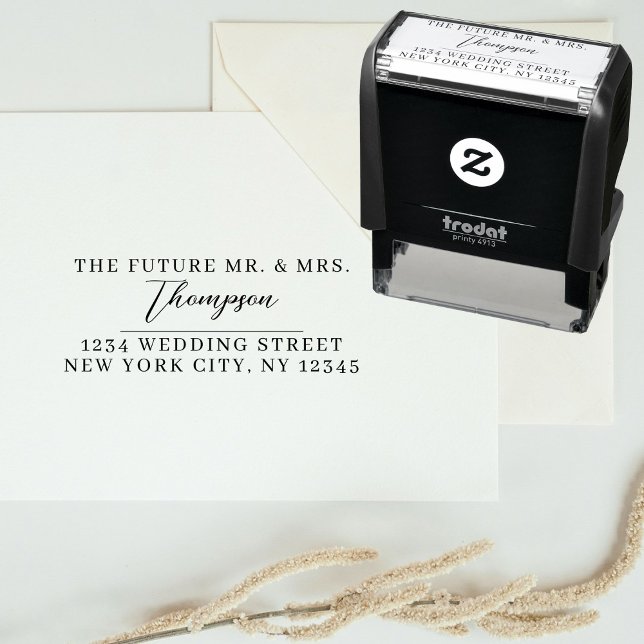 Carimbo Auto Entintado Endereço de retorno Future Sr. Sra. Wedding Script (Return Address Future Mr. Mrs. Wedding Script Self-inking Stamp)
