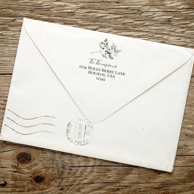 Carimbo Auto Entintado Endereço de retorno Holly Berries Greenery (Perfect for invitations, and greeting cards. )