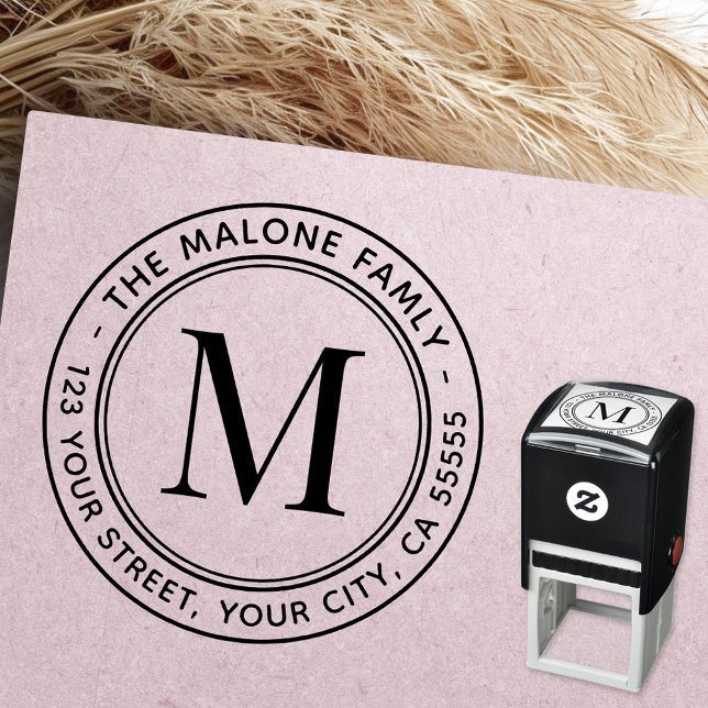 Carimbo Auto Entintado Endereço de retorno mínimo de monograma moderno (Modern minimal monogram return address self-inking stamp)