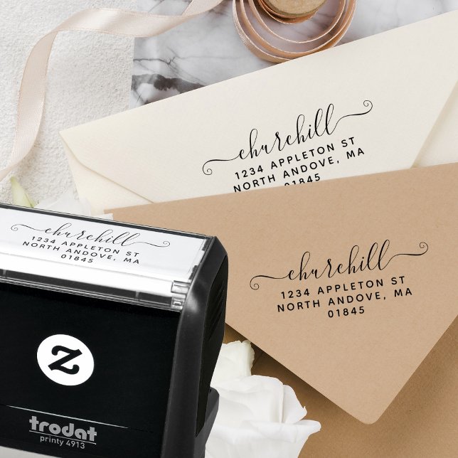 Carimbo Auto Entintado Endereço de Retorno Mínimo Moderno do Sobrenome de (Criador carregado)