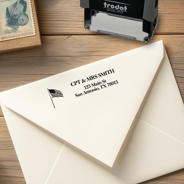 Carimbo Auto Entintado Endereço de Sinalizador Patriótico dos EUA (US Flag Return Address Stamp)