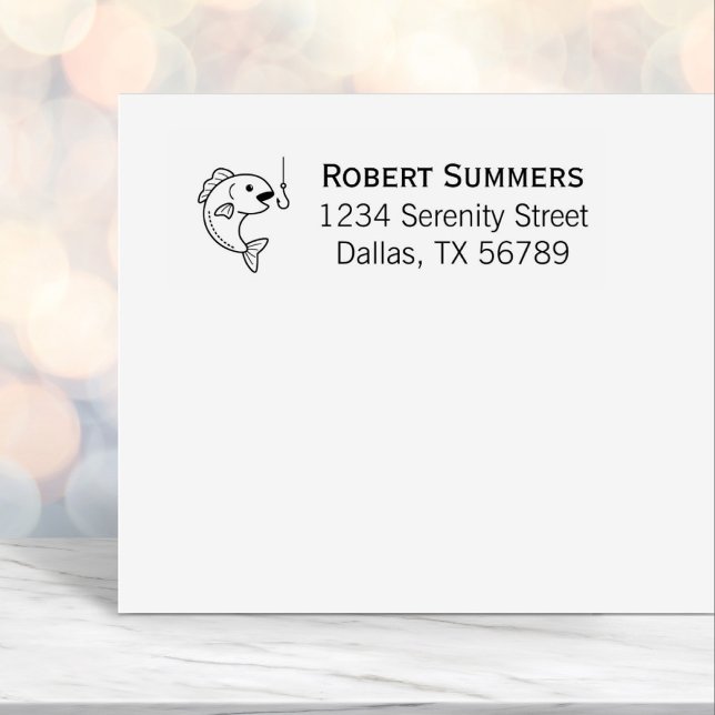 Carimbo Auto Entintado Endereço do anzol de pesca e peixe (Criador carregado)