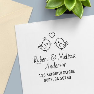 Carimbo Auto Entintado Endereço do Casal de Pombinhos de Desenho Animado