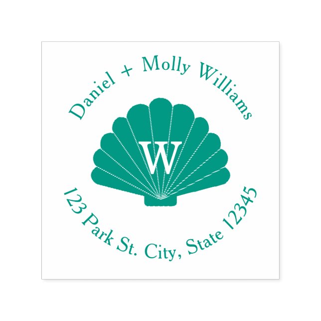 Carimbo Auto Entintado Endereço do Monograma da Seashell (Design)