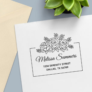 Carimbo Auto Entintado Endereço do Quadro Flores do Buquê Elegante para R