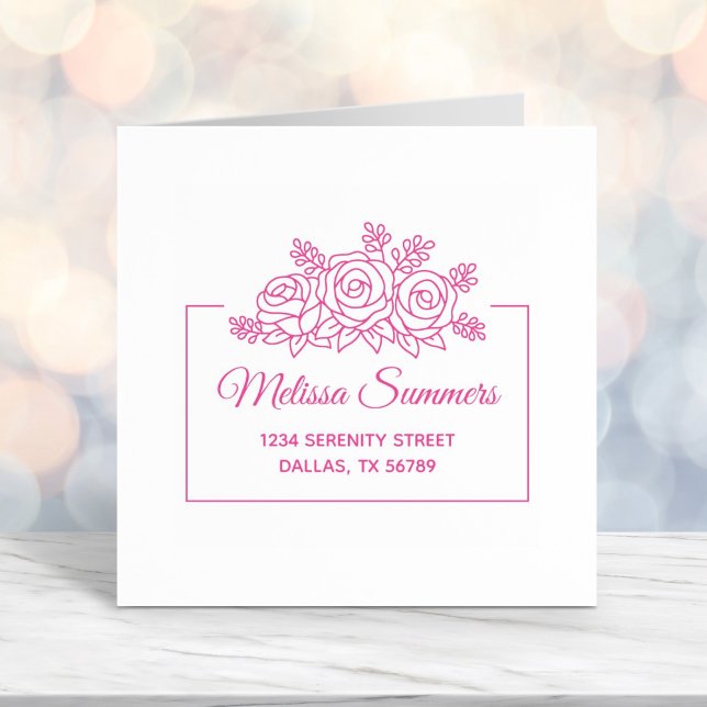 Carimbo Auto Entintado Endereço do Quadro Flores do Buquê Elegante para R (Criador carregado)