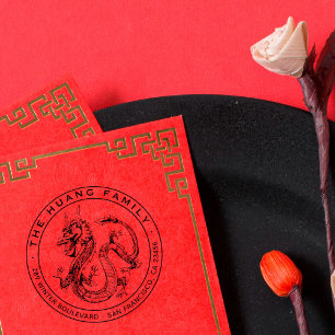 Carimbo Auto Entintado Endereço do remetente redondo do dragão chinês