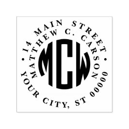 Carimbo Auto Entintado Endereço Framed do Monograma do Pré-ppy 3 Círculo 