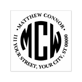 Carimbo Auto Entintado Endereço Framed do Monograma do Pré-ppy 3 Círculo 